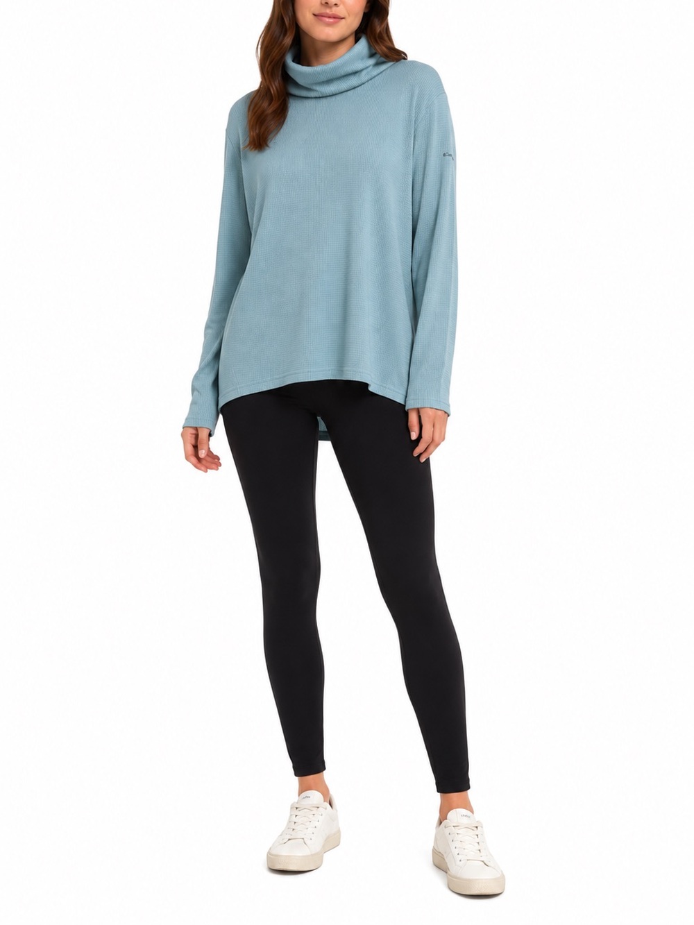 Columbia Blue Size XL Cowl Neck Waffle Knit Sweatshirt